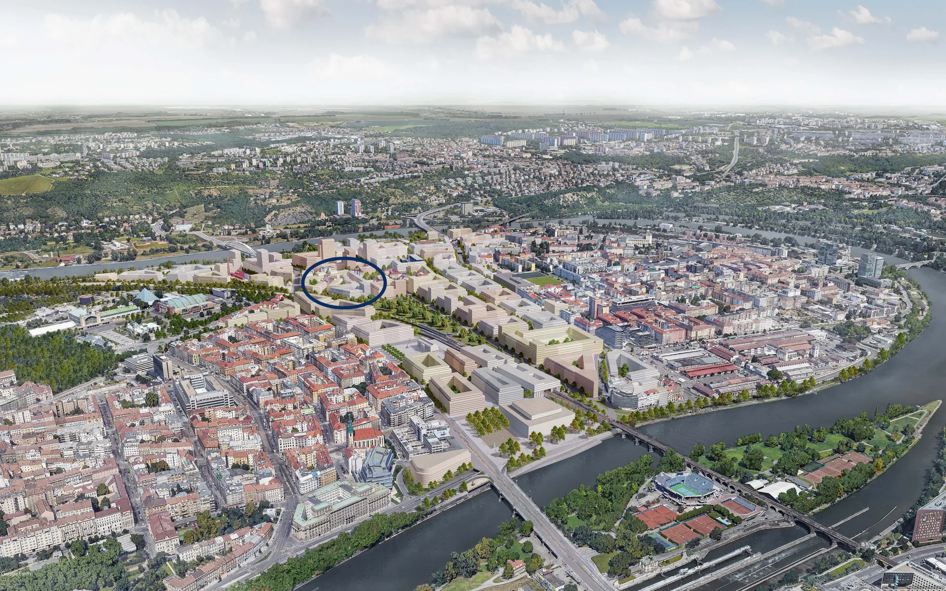 MUSE7 Holešovice — pohled od jihu