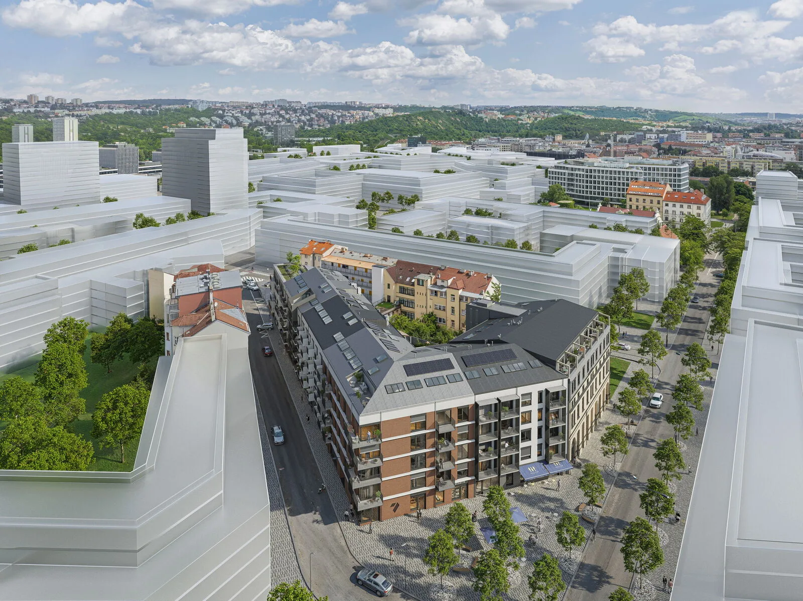 MUSE7 Holešovice — letecká vizualizace