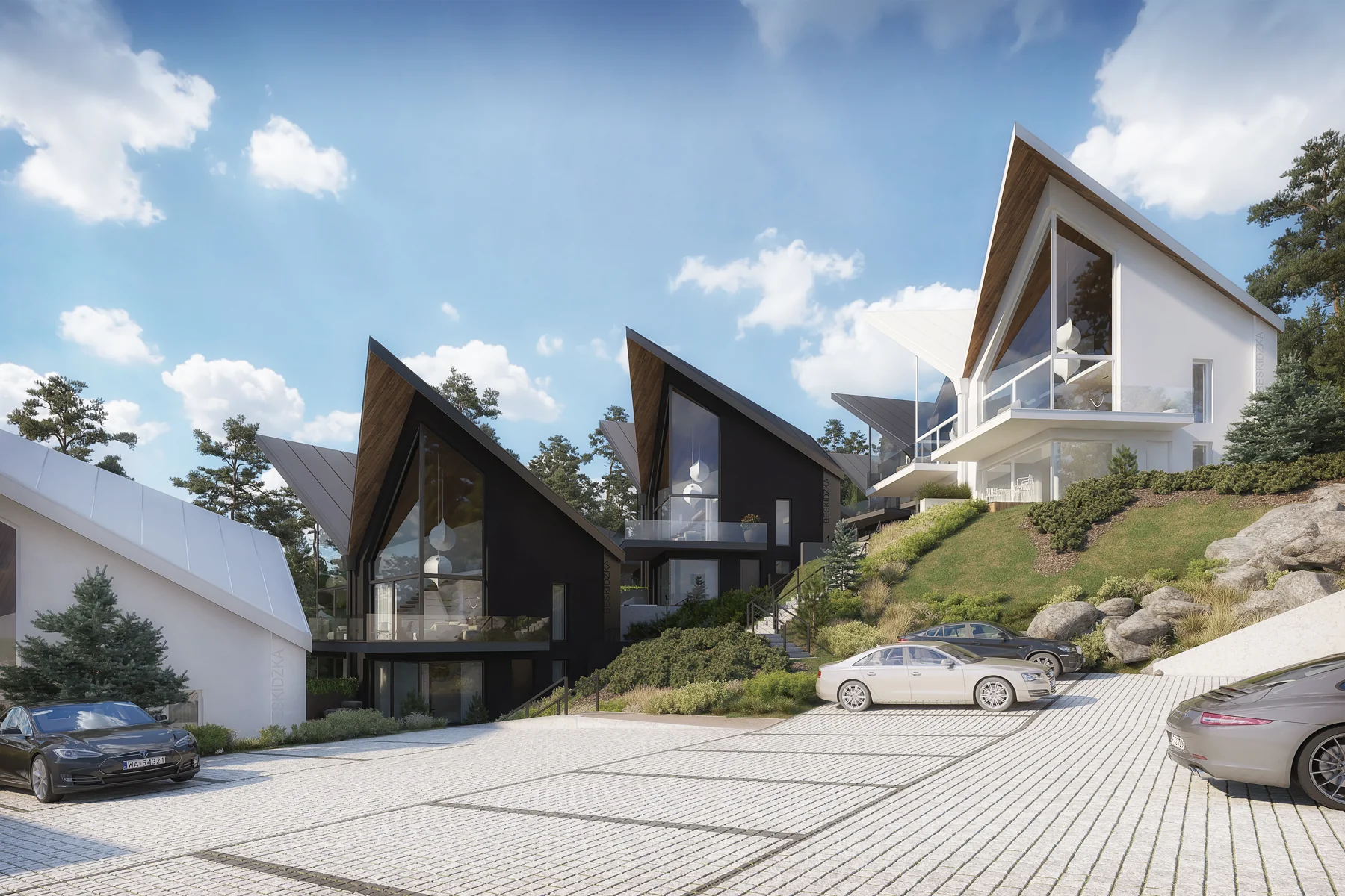 TREESNA Lake Villas & SPA — čelní pohled na apartmánové vily ve svahu