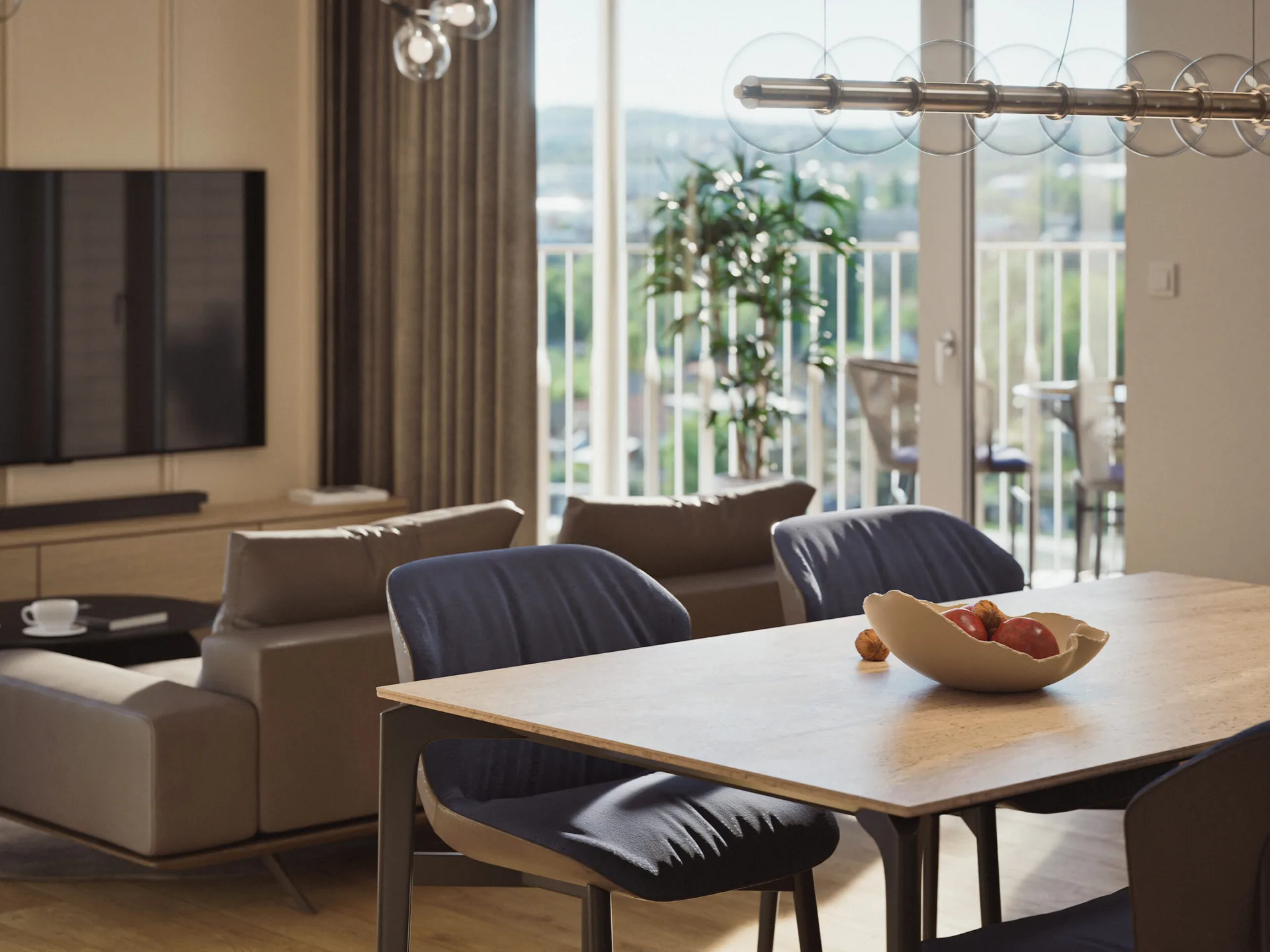 Zanzara Residence — obývací pokoj s jídelnou